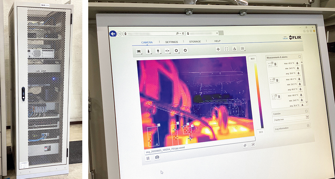 遠隔点検システム（左）とサーモグラフィ監視画面（右）